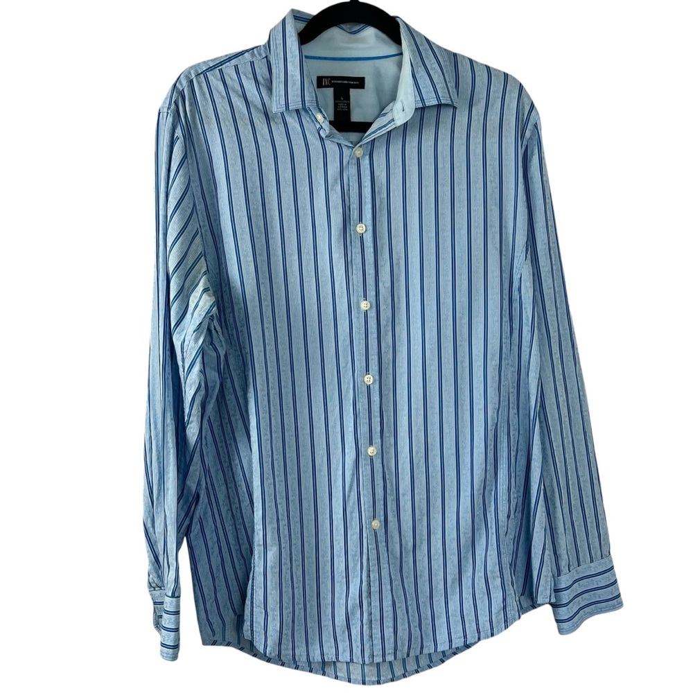 INC Men’s Dress Shirt Size Large 100% Cotton Floral Stripped Button Up Shirt